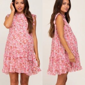 PinkBlush Pink Floral Ruffle Mock Neck Maternity Dress